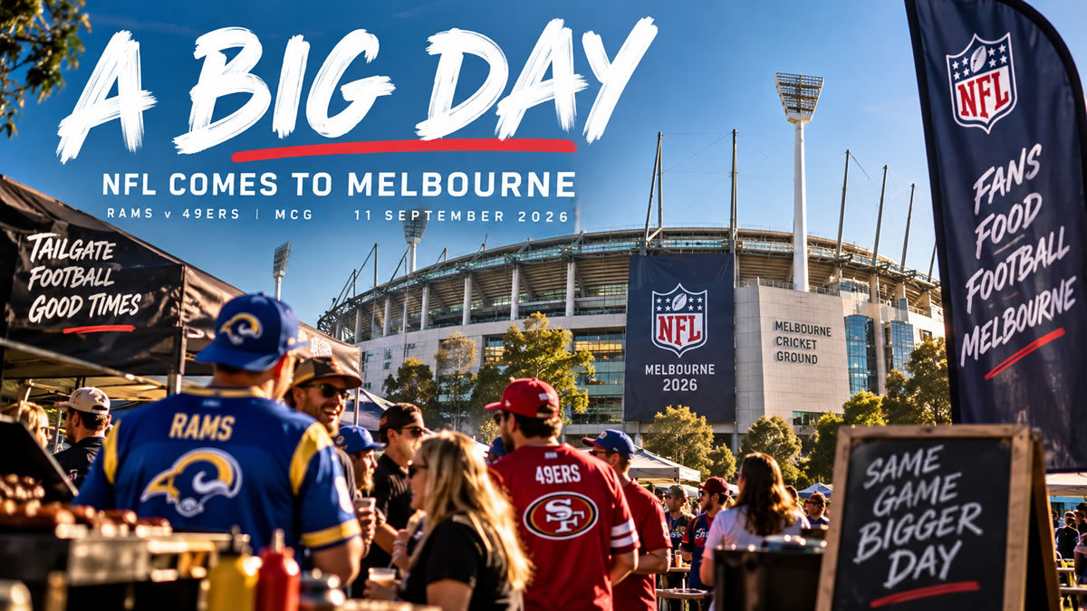 NFL tailgate celebrations outside the MCG for the Rams v 49ers game in Melbourne